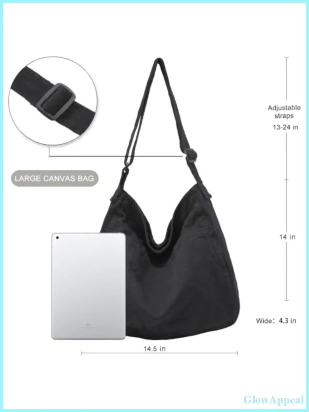 Large Canvas Tote Bag Hobo Crossbody Shoulder Bag with Zipper for Work Travel